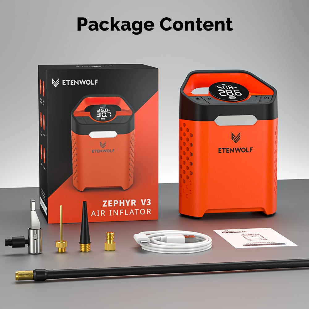 ETENWOLF Portable Air Pump for Car Tires & Tire Inflator Air Compressor | 1 Min Fast Inflation, 100% Duty Cycle, Heavy Duty, USB Charging, Digital Display, Rechargeable Battery