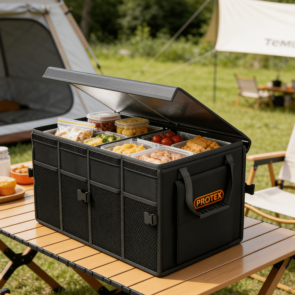 PROTEX Multifunctional Car Trunk Ice Pack (70 Liters) - Foldable with Lid, Cold And Heat Insulation, Large Capacity Organizer - Black Gray