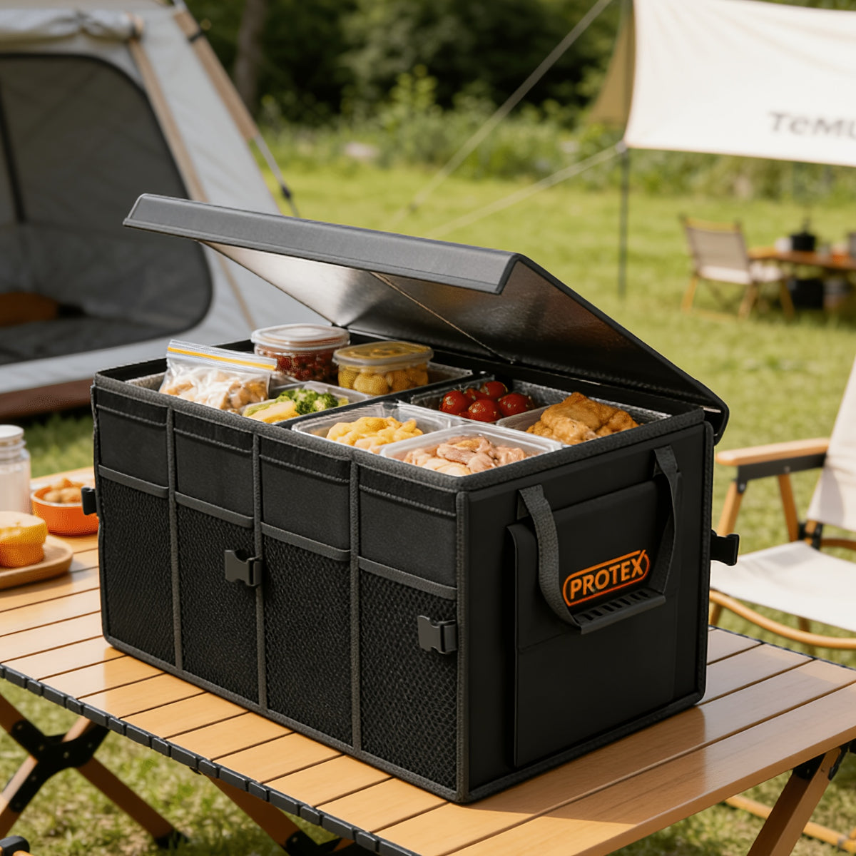 PROTEX Multifunctional Car Trunk Ice Pack (70 Liters) - Foldable with Lid, Cold And Heat Insulation, Large Capacity Organizer - Black Gray