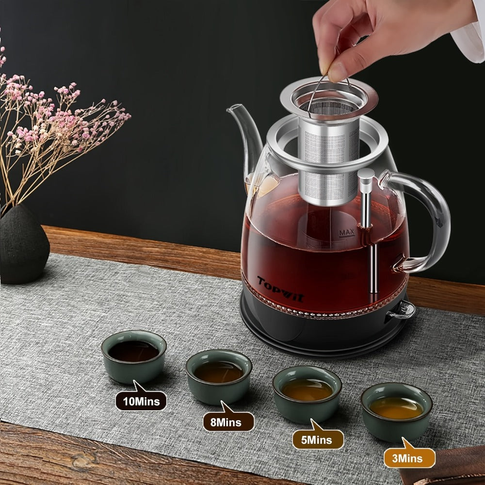 Pour Over Glass Electric Kettle with Removable Stainless Steel Tea Infuser – 1L 33.81oz BPA-Free Dual-Purpose Hot Water Kettle for Tea & Coffee, Auto Shut-Off & Boil-Dry Protection, Elegant Countertop Design