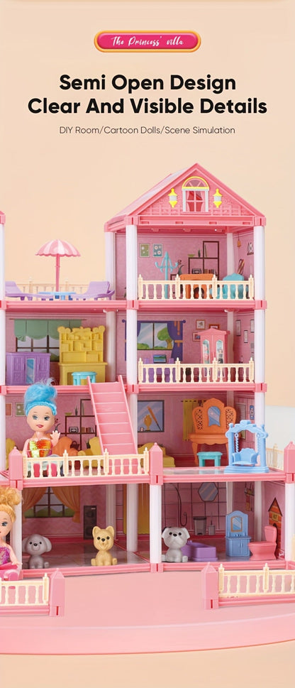 Princess Doll House Castle with Furniture & Accessories – Pink or Blue Mini Villa Playset 14 to 27 Rooms, Imaginative Play Logical Thinking Toy for Girls Ages 3+ Birthday Christmas Gift