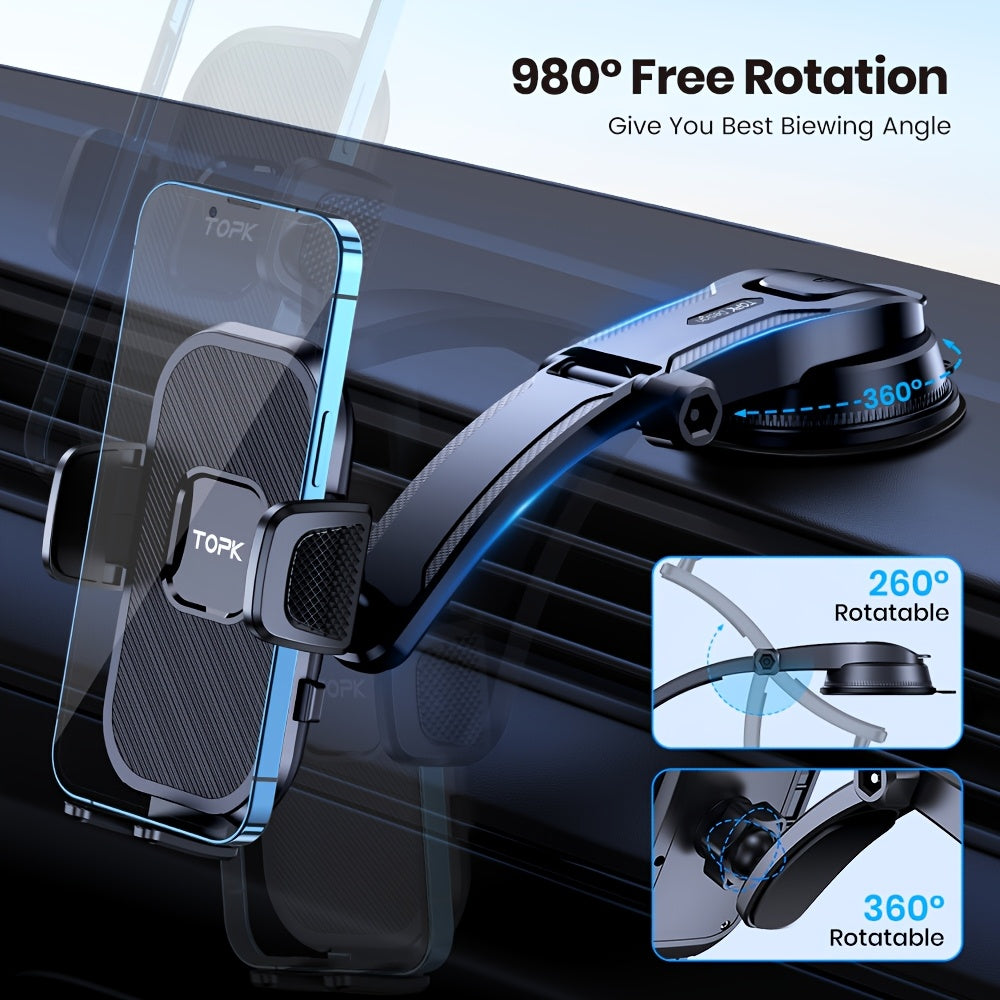 TOPK Upgrade Car Phone Holder Mount, Universal Cell Phone Car Mount for Dashboard Car Dash Mount Mobile Holder for iPhone, Samsung And All Android Smart Phones
