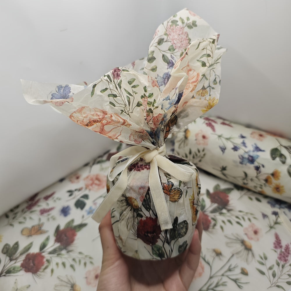 Vintage Floral Wrapping Paper 50pcs, 20"x14" Elegant Pastel Gift Wrap Sheets with Ruffled Edges, Purple Lily Design for Wedding Birthday Valentine Party Favors