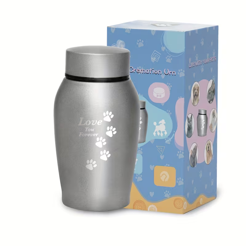 Pet Cremation Urn Stainless Steel Paw Print with Love You Forever Inscription, Secure Seal Large Ash Keepsake Box for Dogs Cats Up to 50lbs, Funeral Home Display Memorial Gift, Black Gray Blue