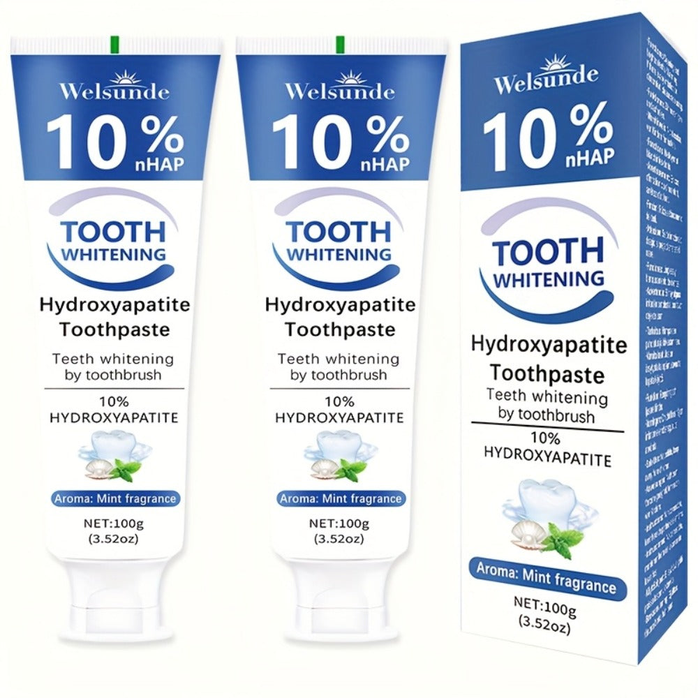 Nano Hydroxyapatite Toothpaste 2-Pack 10% HAp European Formula — Remineralizes Enamel, Deep Cleans & Whitens, Fluoride-Free, Gentle on Gums, Minty Fresh Breath, 100g/3.52oz Each