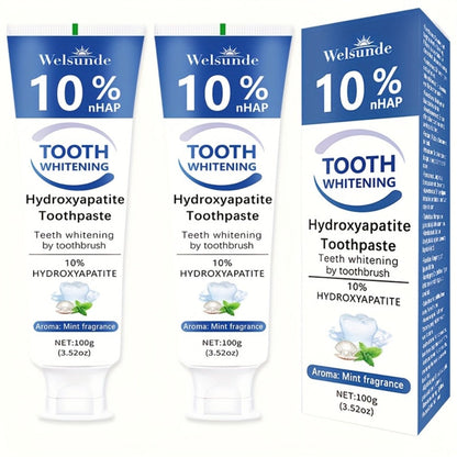 Nano Hydroxyapatite Toothpaste 2-Pack 10% HAp European Formula — Remineralizes Enamel, Deep Cleans & Whitens, Fluoride-Free, Gentle on Gums, Minty Fresh Breath, 100g/3.52oz Each