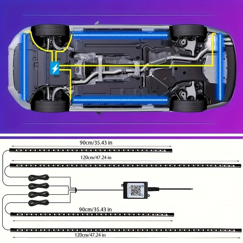 FLYANT Car Neon Accent Strip Lights, RGBIC App-Controlled Underbody Lighting, 16 Million Colors with Wireless Remote, Universal DC 12V for Car Van SUV Truck