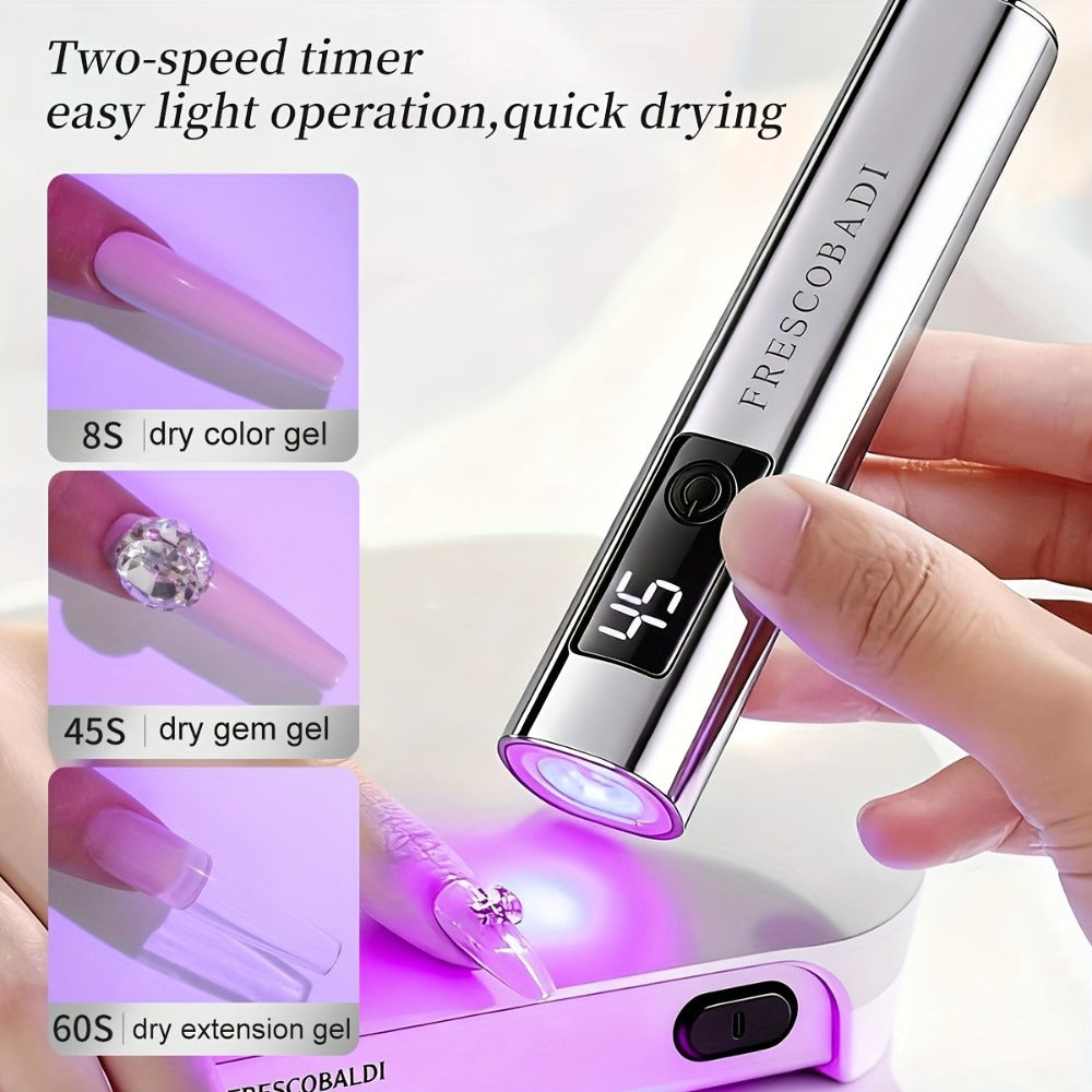Portable LED Nail Lamp Handheld Mini USB Gel Nail Dryer with LCD Display — Fast Curing Light for Gel Polish Acrylic Nails, Compact Cordless Nail Light for Home & Salon Manicure Pedicure, Gold Rose Gold Metal