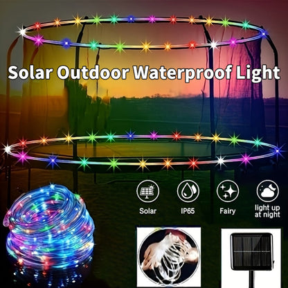 Solar LED Trampoline Lights 50 100 LEDs Colorful Rope Lights 8 Modes IP65 Waterproof Fits 8-16 Ft Trampolines Outdoor Safety Glow Night Light Kids Adults Multicolor White Blue