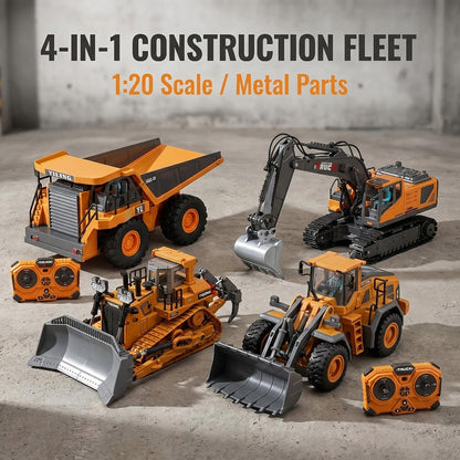 RC Construction Vehicle Set 2/3/4pcs – 2.4GHz 11-Channel Remote Control Excavator Dump Truck Bulldozer Alloy Engineering Toy for Boys Kids Ages 6+, Best Birthday Christmas Gift