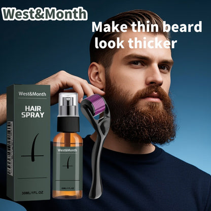 Beard Growth Spray Kit for Men 30ml Ginseng Ginger Extract Beard Moisturizer with 0.25mm Microneedle Derma Roller for Fuller Thicker Healthier Beard Care Grooming Gift for Dad Husband