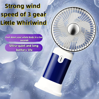 Handheld & Standing Fan Rechargeable USB | 3-Speed Portable Mini Fan, Foldable Dual-Mode Design for Travel, Office & Outdoor Use – Perfect Summer Gift for Women & Girls, White & Blue, 1pc & 2pcs