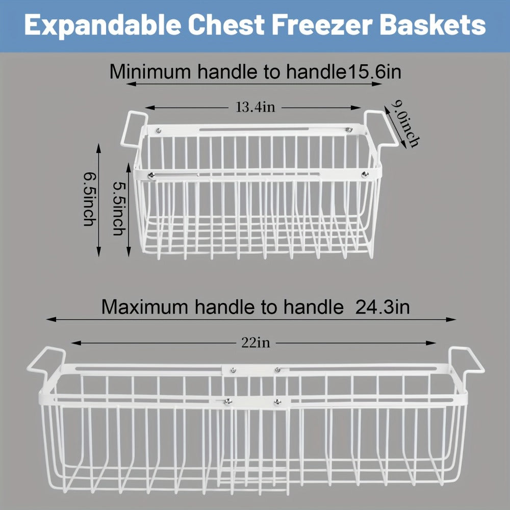 Freezer Organizer Bins, Expandable Chest Freezer Baskets with Hanging Handles – Adjustable Wire Basket 15.6" to 24.3", Heavy-Duty Iron Rust-Proof Deep Freezer Storage for Most Chest Freezers, 2 Pack