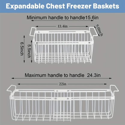 Freezer Organizer Bins, Expandable Chest Freezer Baskets with Hanging Handles – Adjustable Wire Basket 15.6" to 24.3", Heavy-Duty Iron Rust-Proof Deep Freezer Storage for Most Chest Freezers, 2 Pack