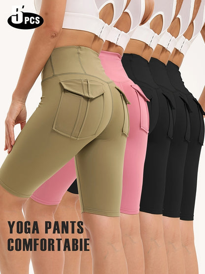 Women's 5Pcs 3black+Armygreen+Rose High-Waist Leggings - product view 10