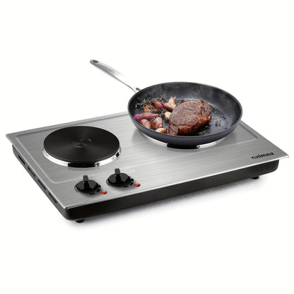 Hot Plate Electric Burner with Temperature Control – Dual Size Coil Burners 7.4in & 6.1in, Countertop Electric Stove for Daily Cooking, Dorm, Office & Travel, Multiple Colors Available