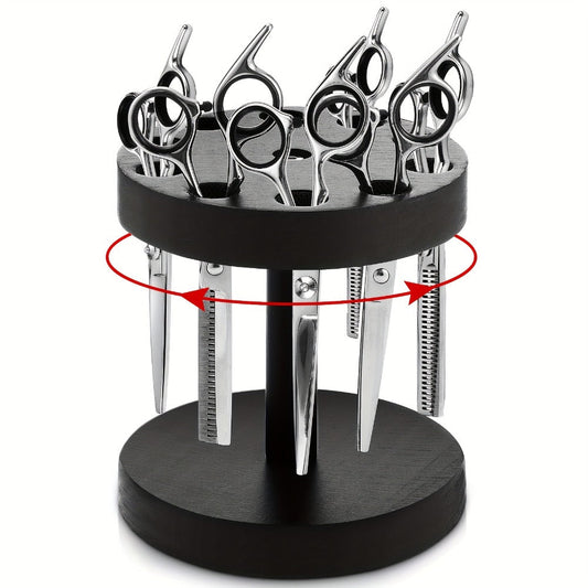 Scissor Holder Rotating 360 Degree Wooden Barber Shears Stand Organizer 10 Holes 0.71 Inch for Salon Hair Stylist Barbershop Grooming Tool Storage Countertop Display