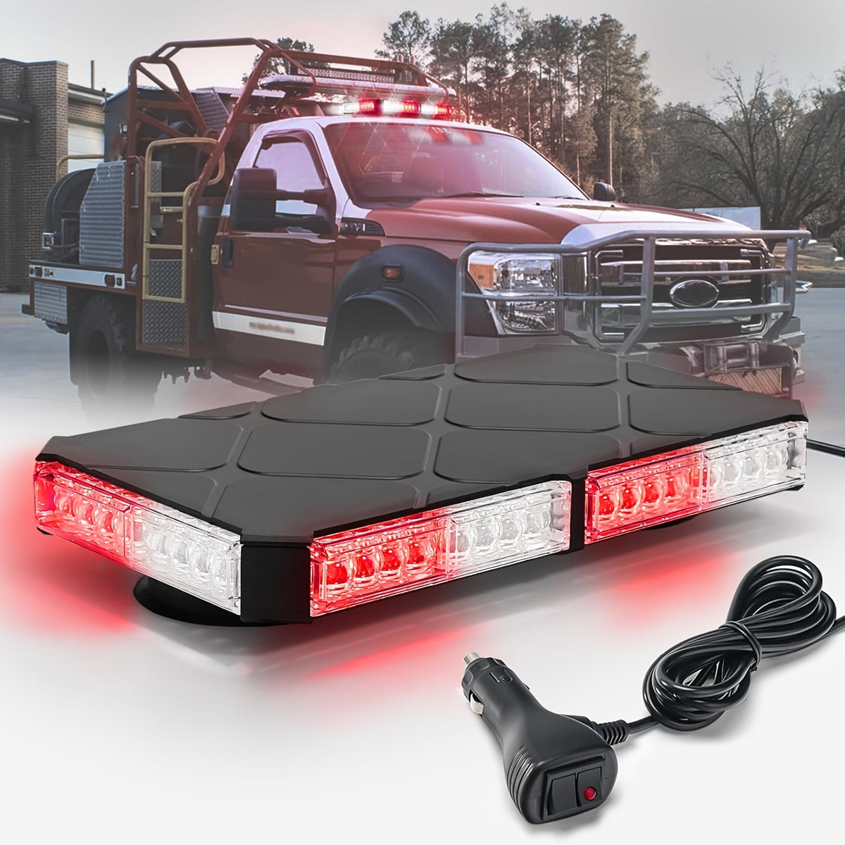 1pc 48 LED Beacon Light Bar Rooftop Safety Plow Light for Construction Vehicles Work Trucks Cars - Amber White