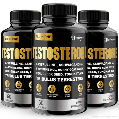 Tongkat Ali Testosterone Booster for Men with Tribulus, Fenugreek & L-Arginine - Plant-Based Natural Supplement for Strength, Libido, Nitric Oxide & Male Vitality - 60 Capsules 30-Day Supply
