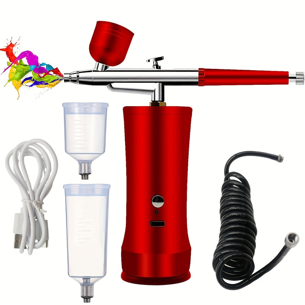 Cordless Airbrush Kit with Compressor Rechargeable Portable Handheld Air Brush Gun 3-Gear Pressure 3 Cup Sizes 7cc 20cc 40cc for Nail Art Makeup Model Painting Cake Decorating Graffiti Body Art