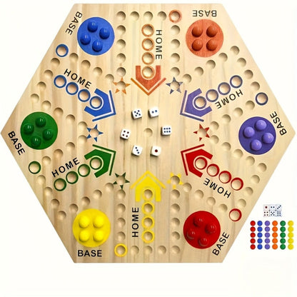 Fast Track Board Game Double-Sided Wooden Pinball Set – 6 Colored Balls, 24 Pinballs & 6 Dice, Family Game Night for 4-6 Players, Kids & Adults Classic Strategy Game