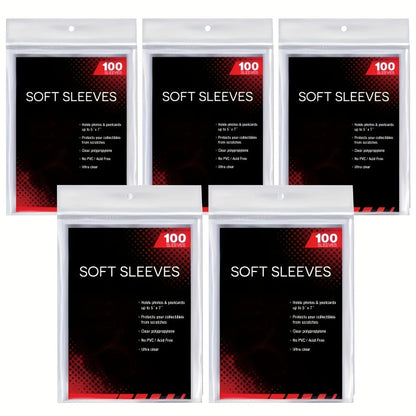 Soft Penny Sleeves 500 Pack – 5 Packs of 100 Clear Card Sleeves for Standard Size Trading Cards, Protective Sleeves for Pokemon, Baseball, Sports, MTG & Game Cards, Bulk Value Set for Collectors