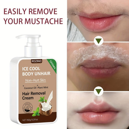 Hair Removal Cream Coconut 150g Painless Semi-Permanent Depilatory – Gentle Non-Irritating Formula for Face Lip Underarm Legs Arms & Bikini Area, Up to 6 Month Smooth Skin Results for Women Sensitive Skin