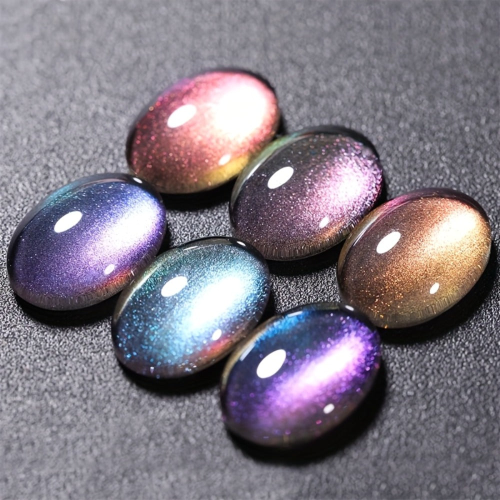 Cat Eye Gel Nail Polish Magnetic 8pcs Aurora Glitter Black Crystal Semi-Permanent — 3D Light-Shifting Nail Art Gel No Base Color Required 0.24oz LED UV Salon Home Manicure