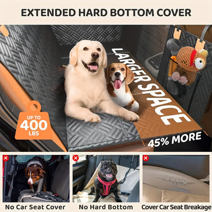 Dog Back Seat Extender with Hard Bottom - Heavy Duty Car Seat Cover for Dogs Supports 400 lbs, Waterproof Backseat Hammock Bed for SUVs Trucks & Most Cars, Full Coverage with Mesh Window & Storage Pockets