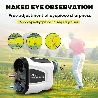 Golf Laser Rangefinder 1200 Yards Slope Compensation 6X Magnification Flag Lock HD Rechargeable USB Charging Anti-Vibration High Precision Quick Positioning White Stylish Design