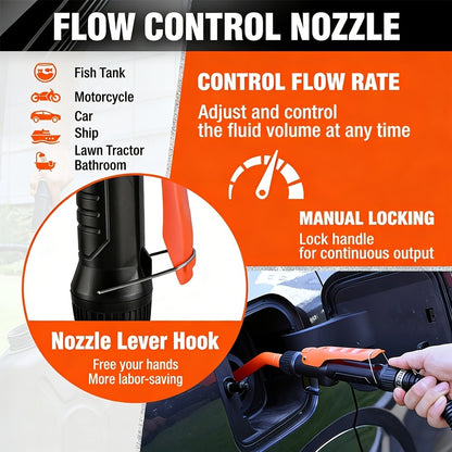 Battery Powered Fuel Transfer Pump 2.4 GPM Portable Gas Transfer Pump with Flow Control Nozzle for Gasoline Oil Diesel 1.3" Straw Corrosion Resistant Filter Design