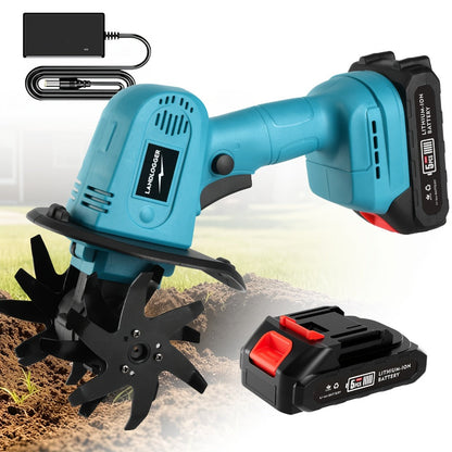 Cordless Electric Cultivator 20V Lightweight Handheld Rotary Tiller – 9-Inch Width 6.6-Inch Depth, 1 or 2 Batteries & Charger, Garden Soil Tiller for Courtyard Farmland Vegetable Garden Raised Bed