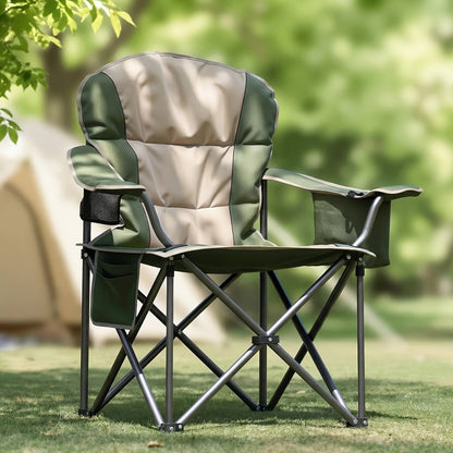Heavy Duty Folding Camping Chair 600 Lbs Capacity – Padded Seat, Insulated Cooler Bag, Organizer Pockets & 2 Cup Holders for Camping, Beach, Fishing & Outdoor Events