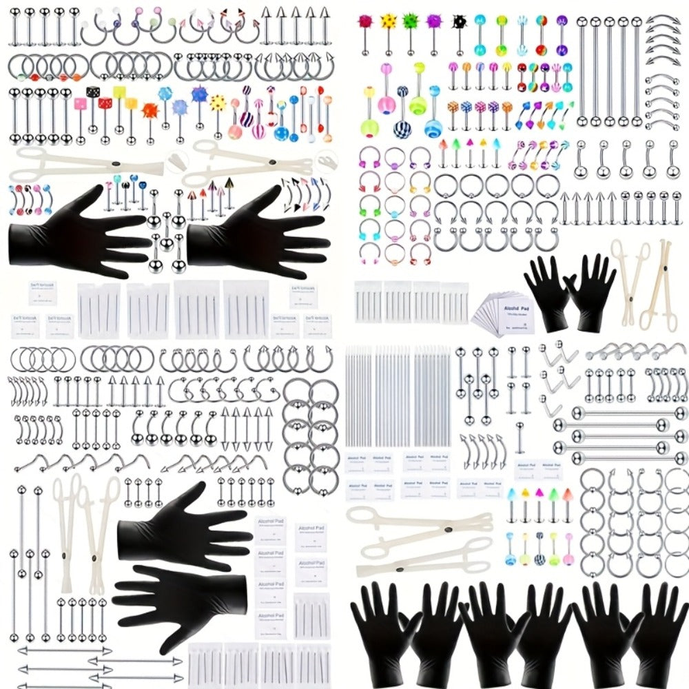 Piercing Kit Stainless Steel Random Set – Nose Bone Ear Tragus Lip Belly Button Eyebrow Piercing Needle Tools with Stainless Steel Jewelry, Trendy Body Piercing Accessories for Men and Women