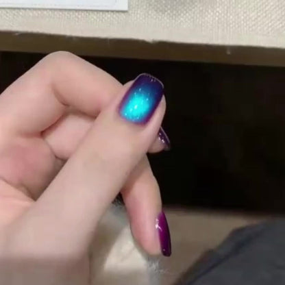 Cat Eye Magnetic Gel Nail Polish 10ml - Blueberry Glitter Purple Blue Glass Bead Sparkling Effect, UV LED Semi-Permanent Gel Varnish with Magnetic Stick, DIY Salon Nail Art