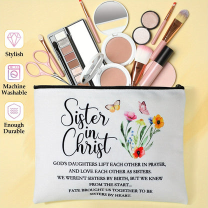 Sisters in Christ Makeup Bag Set 12 Pcs Inspirational Christian Cosmetic Bags Faith-Based Gift for Women Birthday Valentine Mother's Day Secret Sister Church Group