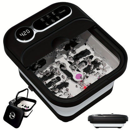 Foot Spa Massager Collapsible with Heater & Temperature Control – Foot Bath with Bubbles, 6 Massage Rollers, Vibration, Red Light Therapy & Auto Massage for Home Foot Care, Black Blue