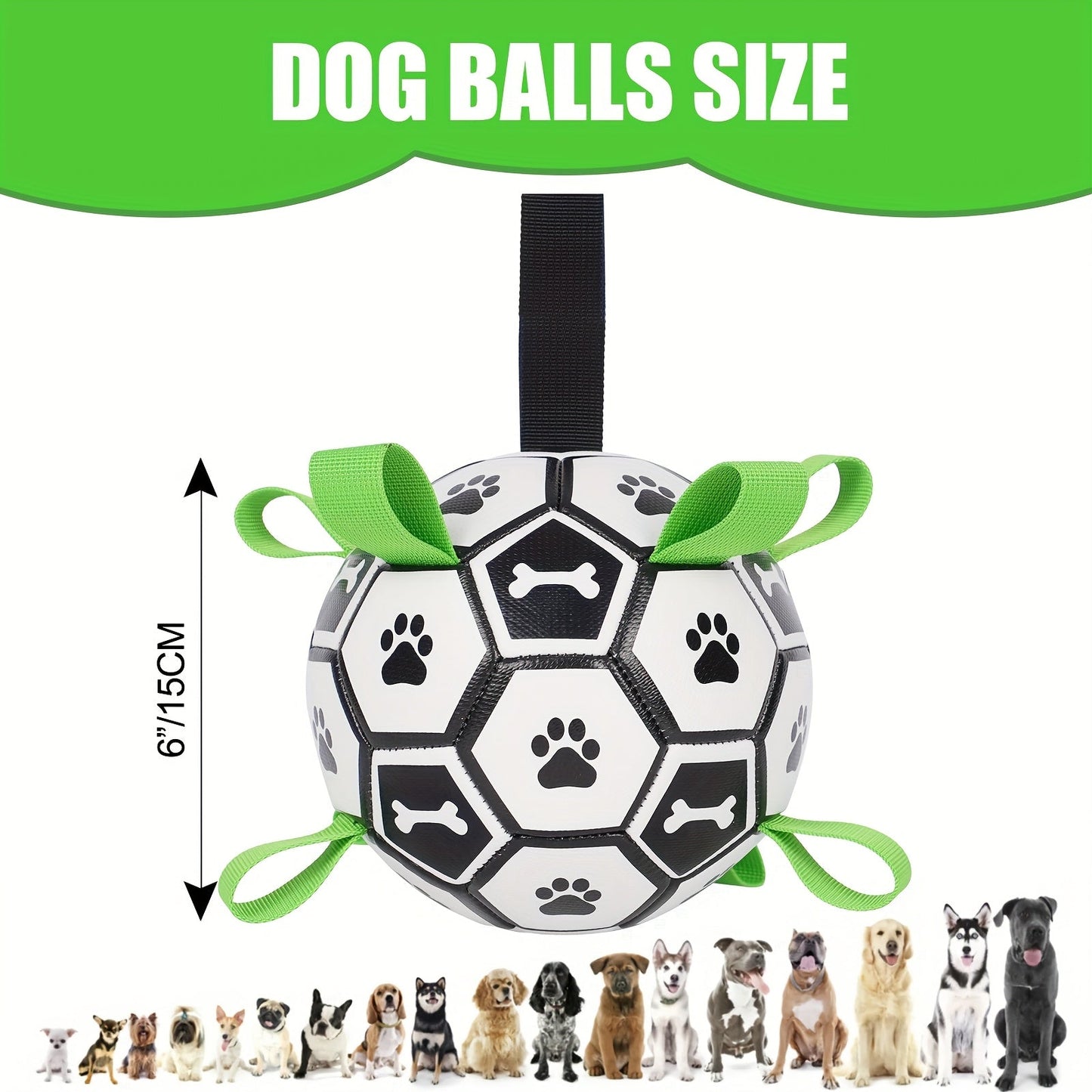 Soccer Ball Dog Toy with Straps - Interactive Tug of War Ball for Dogs, Durable Outdoor Water Toy for Small Medium Dogs, Includes Charging Cylinder, Great Dog Birthday Gift