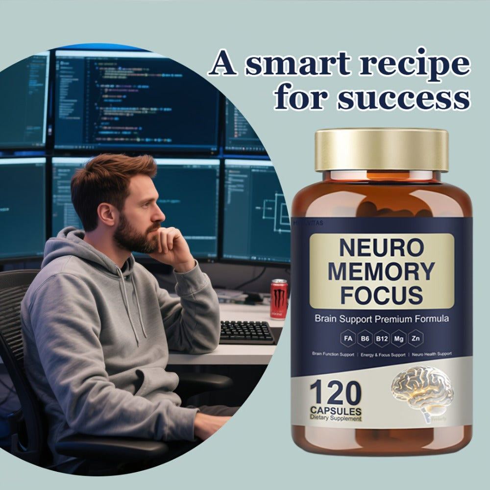 Memory Focus Brain Supplement 120 Capsules – Advanced Nootropic Formula with Ginkgo Biloba, Bacopa Monnieri, Alpha GPC & L-Tyrosine – Mental Clarity & Cognitive Support for Men and Women – Gluten-Free