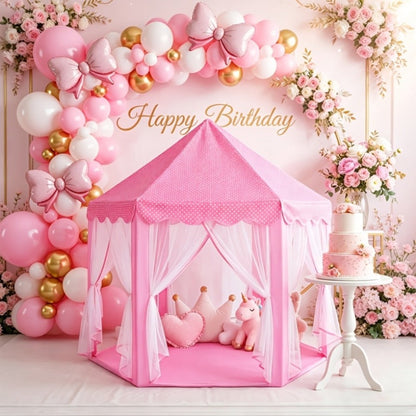 Pink Princess Hexagon Play Tent for Girls Indoor Dream Castle with Gauze Curtain Reading Corner Secret Base Kids Room Decor Pretend Play Birthday Gift Toddlers