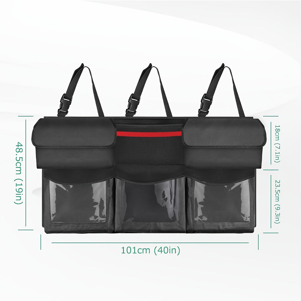Rear Seat Trunk Organizer Suspended Car Organizer Trunk Foldable Cargo Storage with 6 Large Pockets 3 Adjustable Shoulder Straps 40x19 Inches