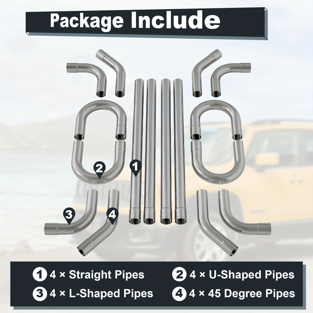 2.5 Inch Exhaust Pipe Kit Mandrel Bend - 8pcs Universal Mild Steel 16 Gauge Tubing with 90° 45° U-Bend & Straight Pipes for Custom Exhaust Fabrication
