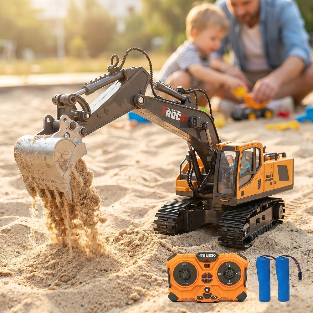 RC Construction Truck Toy 1:24 Scale Alloy Bulldozer Dump Truck & Excavator – 11-Channel Remote Control with Forward, Backward, Turning & Sound, Indoor Outdoor RC Toy Gift for Boys Girls