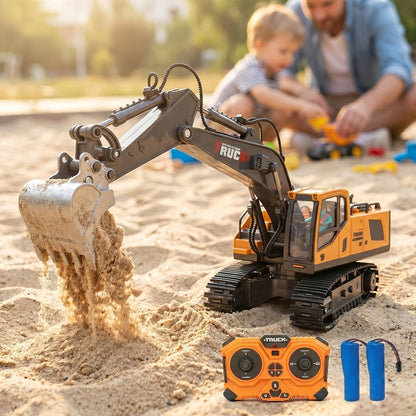 RC Construction Truck Toy 1:24 Scale Alloy Bulldozer Dump Truck & Excavator – 11-Channel Remote Control with Forward, Backward, Turning & Sound, Indoor Outdoor RC Toy Gift for Boys Girls