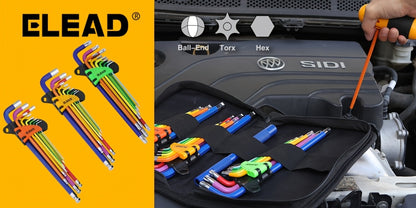 Allen Wrench Set Ball End Hex Key - SAE & Metric Color-Coded with T-Handle & Torx Keys Chrome Vanadium Steel for Bicycle Repair Auto DIY Home Improvement
