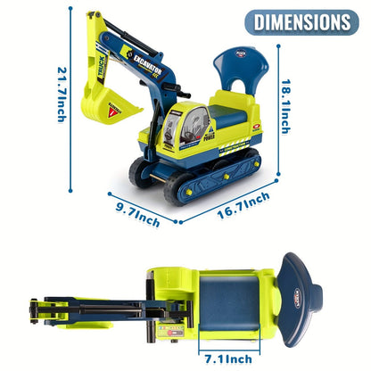 Kids Ride On Excavator Toy Large Beach Sand Digger with Working Scoop Arm – Outdoor Engineering Construction Toy for Toddlers Ages 2-6, Parent Child Interactive Sandbox Play, Birthday Christmas Gift Boys Girls