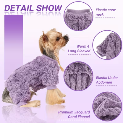 Dog Fleece Jumpsuit 4-Leg Onesie Sweater for Small Dogs & Cats 1-15lbs, Warm Pullover Pet Clothes Fall Winter Pajamas for Chihuahua Yorkie Puppies, Sizes XXS XS S M, Rose Pink Blue Purple