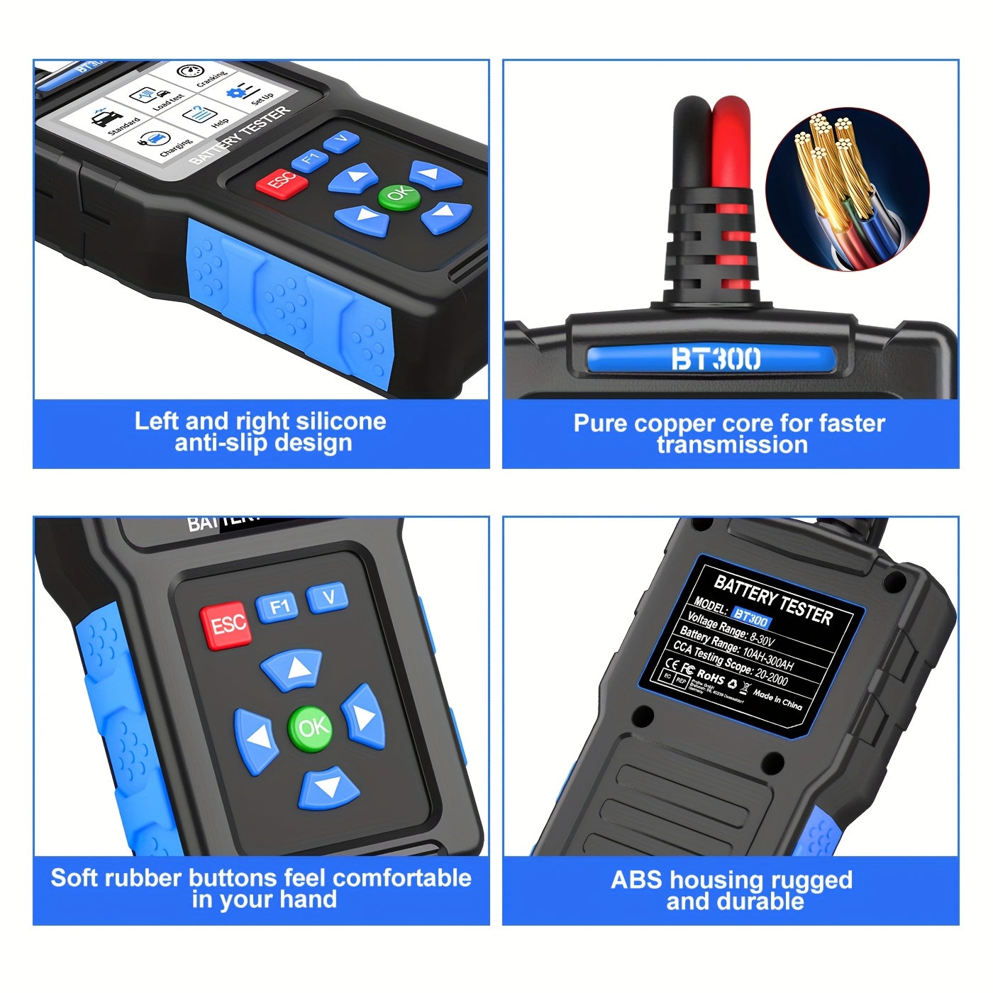 Battery Load Tester 12V Automotive, 20-2000 CCA Automotive Battery Tester And Alternator Tester for 24V Vehicles, BT300