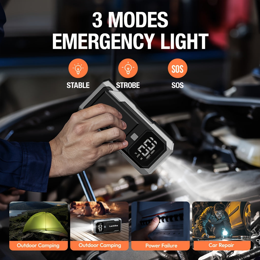 5000A Portable Car Battery Jump Starter And 12V Car Battery Charger - Lucklike Battery Pack for 2.11gal Gas/1.85gal Diesel Engines, Jump Box with Quick Charge, Intelligent Jumper Cables, LED Light, And High-Capacity Power Bank