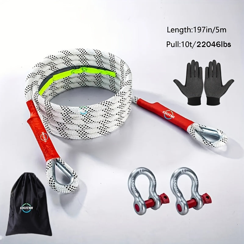 Heavy Duty Tow Rope & Hook Set 16FT - Off-Road Recovery Tow Strap with 2 Steel U-Hooks for SUV, Truck & 4x4 Vehicle Rescue
